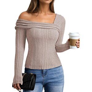Women’s Off The Shoulder Long Sleeve Knit Sweater Top Drop Shoulder Fashion